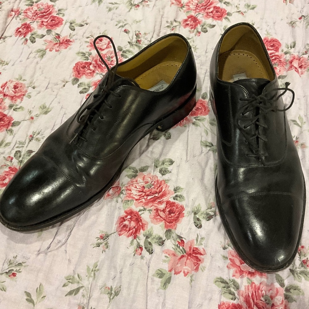 Johnston & Murphy 24 08635 Size 12 B Black Oxford Leather Hyde Park II Cap-Toe
